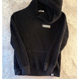 Kids Puma Sherpa Fleece Hoodie Black Size M 10 12 Hooded Sweatshirt Cozy Warm